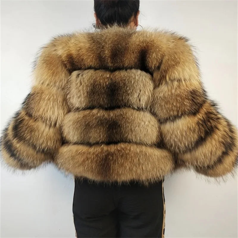 KIMLUD, BEIZIRU Real Raccoon Fur Coat Women Winter Long Sleeve Natural Luxury Jackets  Thick  Top, KIMLUD Womens Clothes