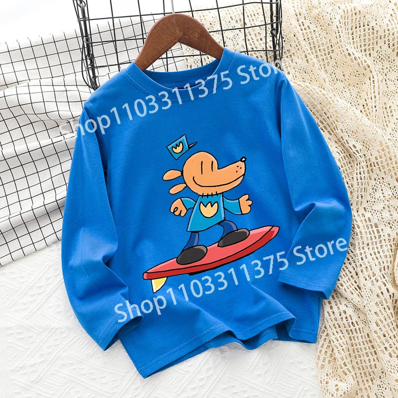 Dog Man Children's T-shirt Short Sleeve Cotton Outdoor Wear Fashion Blue Hip Hop Toddler Cute Cartoon Anime Boys Clothes Toddler