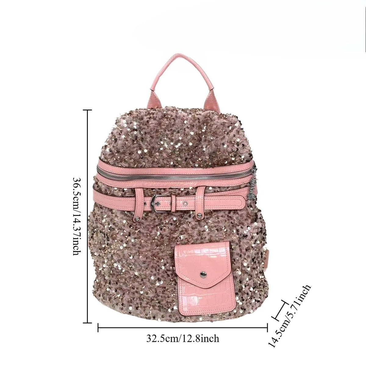 Backpack Shiny Sequin External Frame — Silver | KIMLUD
