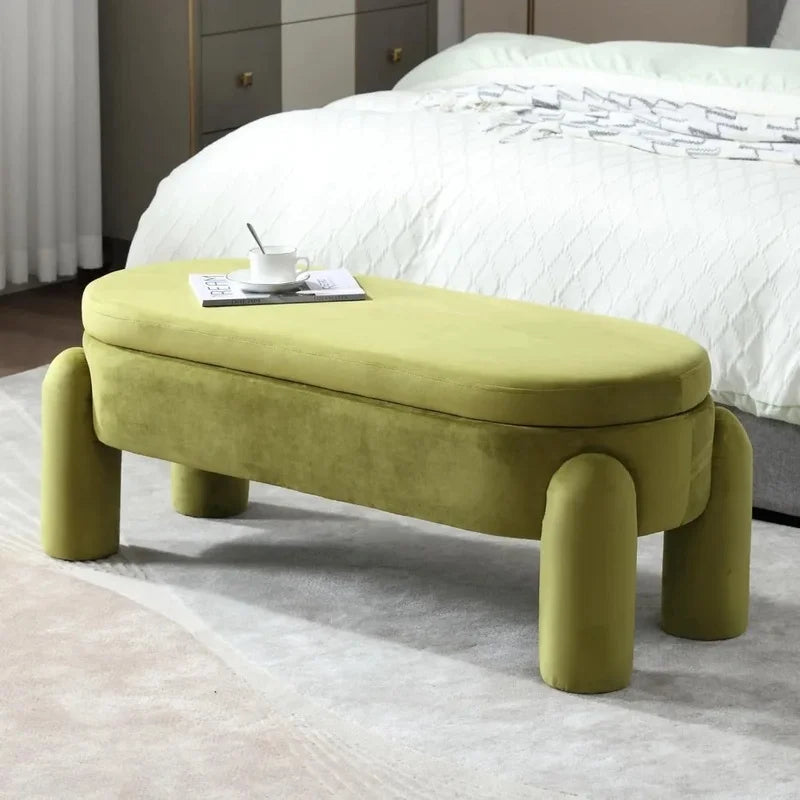 44.7 Inch Upholstered Ottoman Bench, Velvet Fabric End of Bed Stool, Cute Entryway Storage Seat