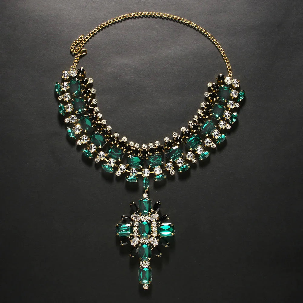 Copper Cross Pendant Rhinestone Necklace — Gold | KIMLUD