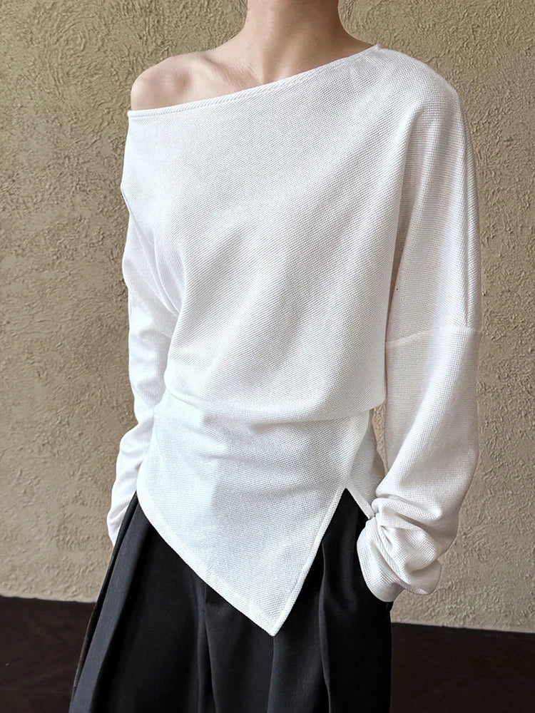 Sweatshirt – Irregular Pleated – Jersey – Black | KIMLUD