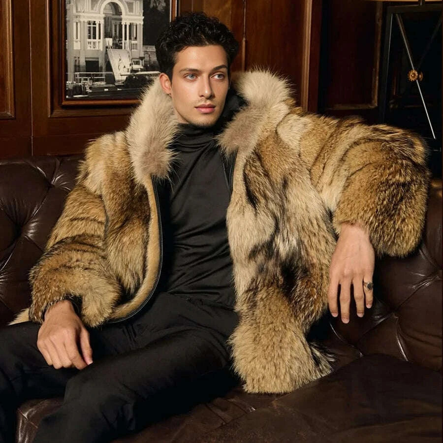 KIMLUD, Natural Wolf Fur Coats With Hood Real Full Skin Coyote Fur Coat Genuine Leather Jacket High Quality Winter Jacket For Men, KIMLUD Womens Clothes
