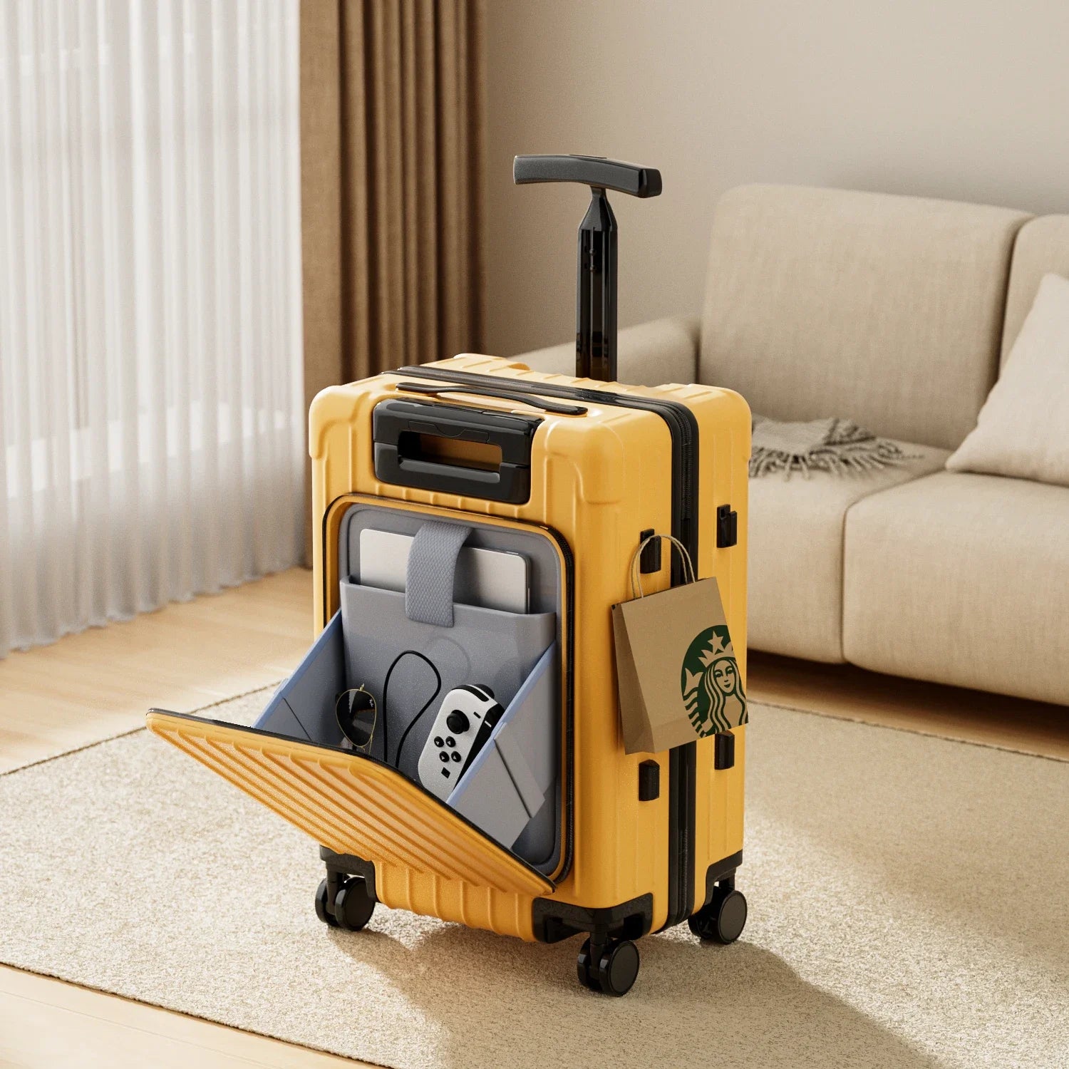 Kid Suitcase Front Opening Boarding Case Laptop Trolley Case Luggage with Spinner Wheels Carry on Luggage for Travel
