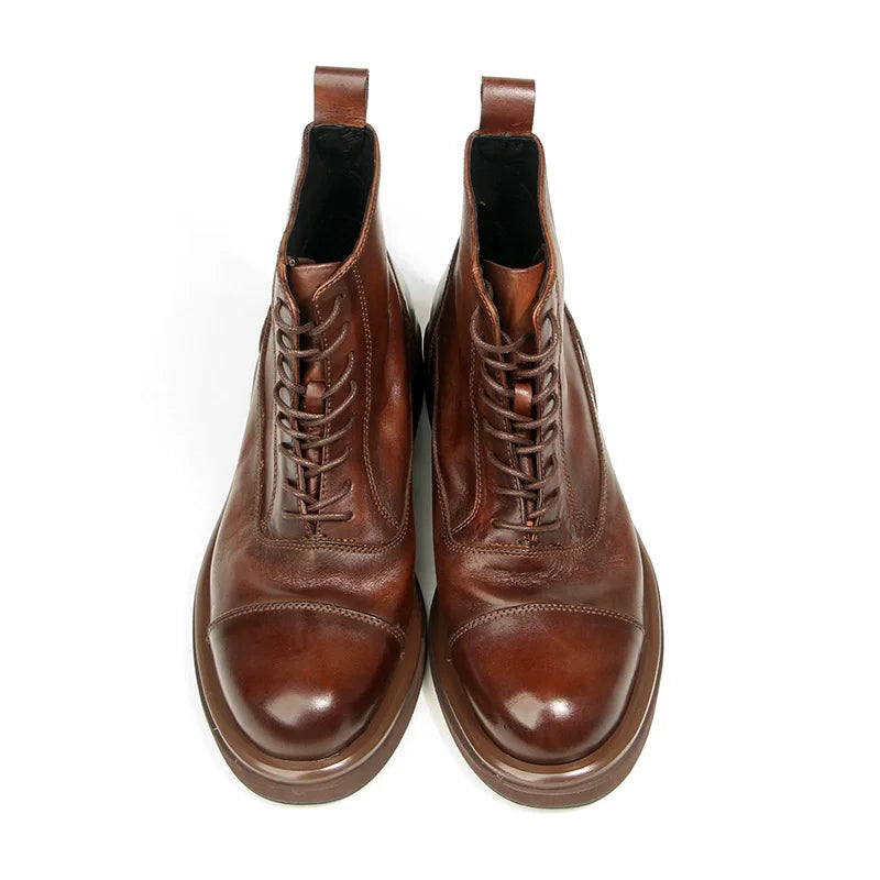 high-quality Men's boots Genuine leather Motorcycle boots Handmade leather boots Business high top formal shoes wear resistant