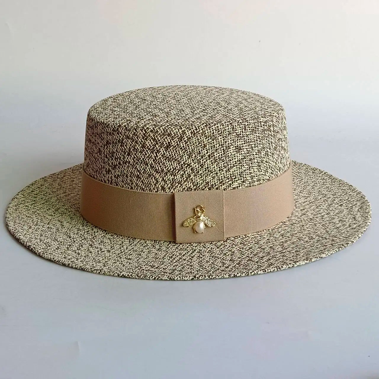 Chain Strap Straw Hat summer beach straw hat pearl Pork pie sun hat new  elastic ribbon hat 여름모자