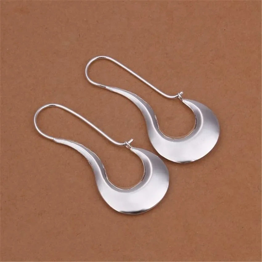 Sterling Silver Drop Earrings Crescent Detail — Silver | KIMLUD