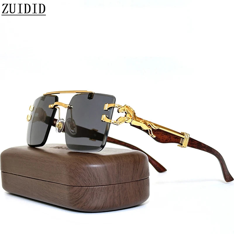 New In Sunglasses For Men Wooden Rimless Sunglasses Women  Vintage Square Fashion Glasses Luxe Gafas De Sol Hombre Zonnebril Sun