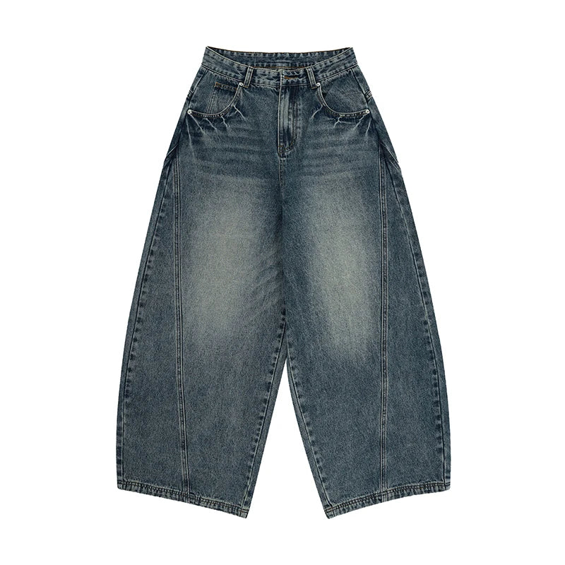 Baggy Wide-leg Jeans Men's Oversized Streetwear Vintage Washing Y2K Denim Pants Spliced Autumn Fashion Loose Man Trousers