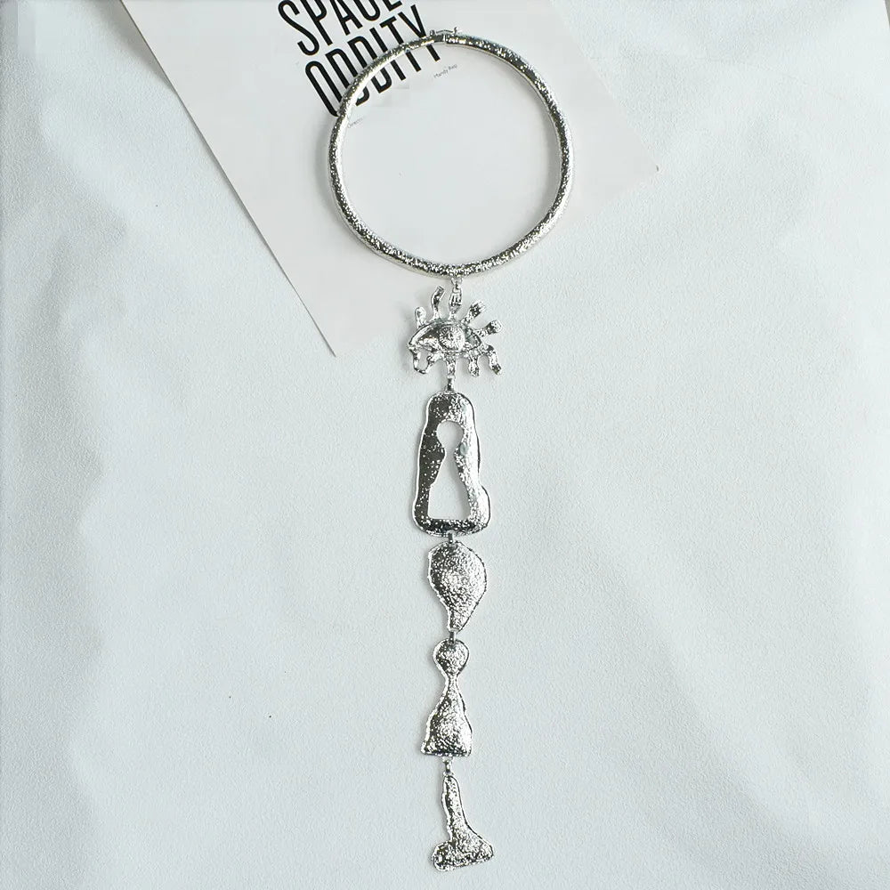 Metal Alloy Surrealist Codes Necklace — Silver | KIMLUD