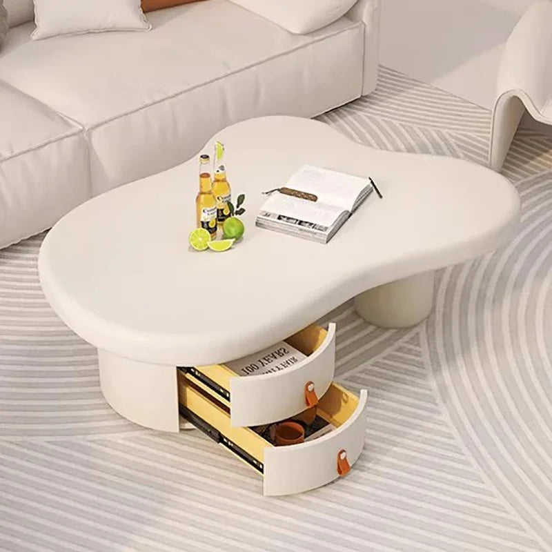 Solid Wood Coffee Table Minimalist Modern Space Saving — White | KIMLUD