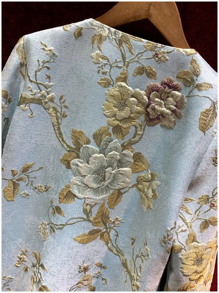 Luxury Lady Vintage Autumn Embroidery Jacket Women Floral Beading Long Coat Covered Button Outwear Trench O-neck