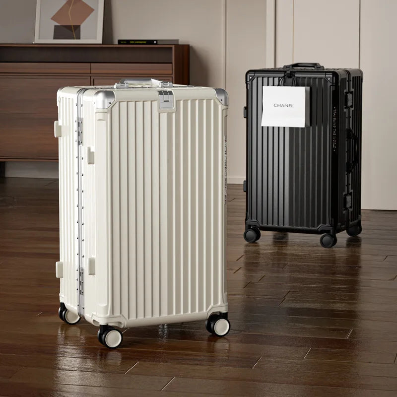 Aluminum Frame Travel Suitcase 30 Inch Large Capacity With Expandable Interior — Deep Red | KIMLUD