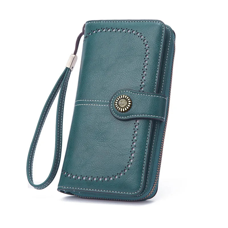 Women/Men Retro Long Wallet PU Leather Function Luxury Design Long Zipper Handbags Cowhide Card Bags Female Fashion Purse