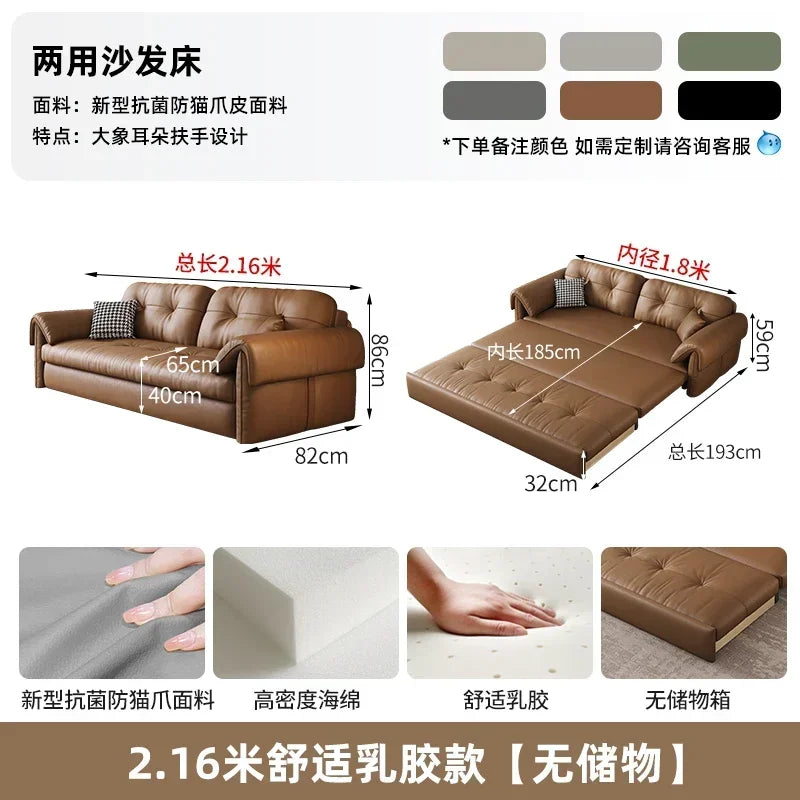 Faux Leather Sofa Bed Italian Modern Silhouette With Convertible Chaise Lounge — Brown | KIMLUD