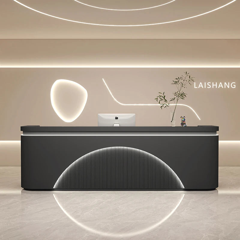 Modern Reception Desk With Integrated LED Lighting — White | KIMLUD