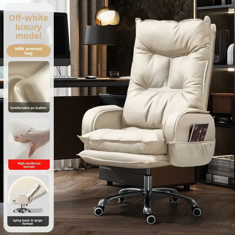 Genuine Leather Executive Chair Reclining Ergonomic Height-Adjustable — Chocolate Brown | KIMLUD