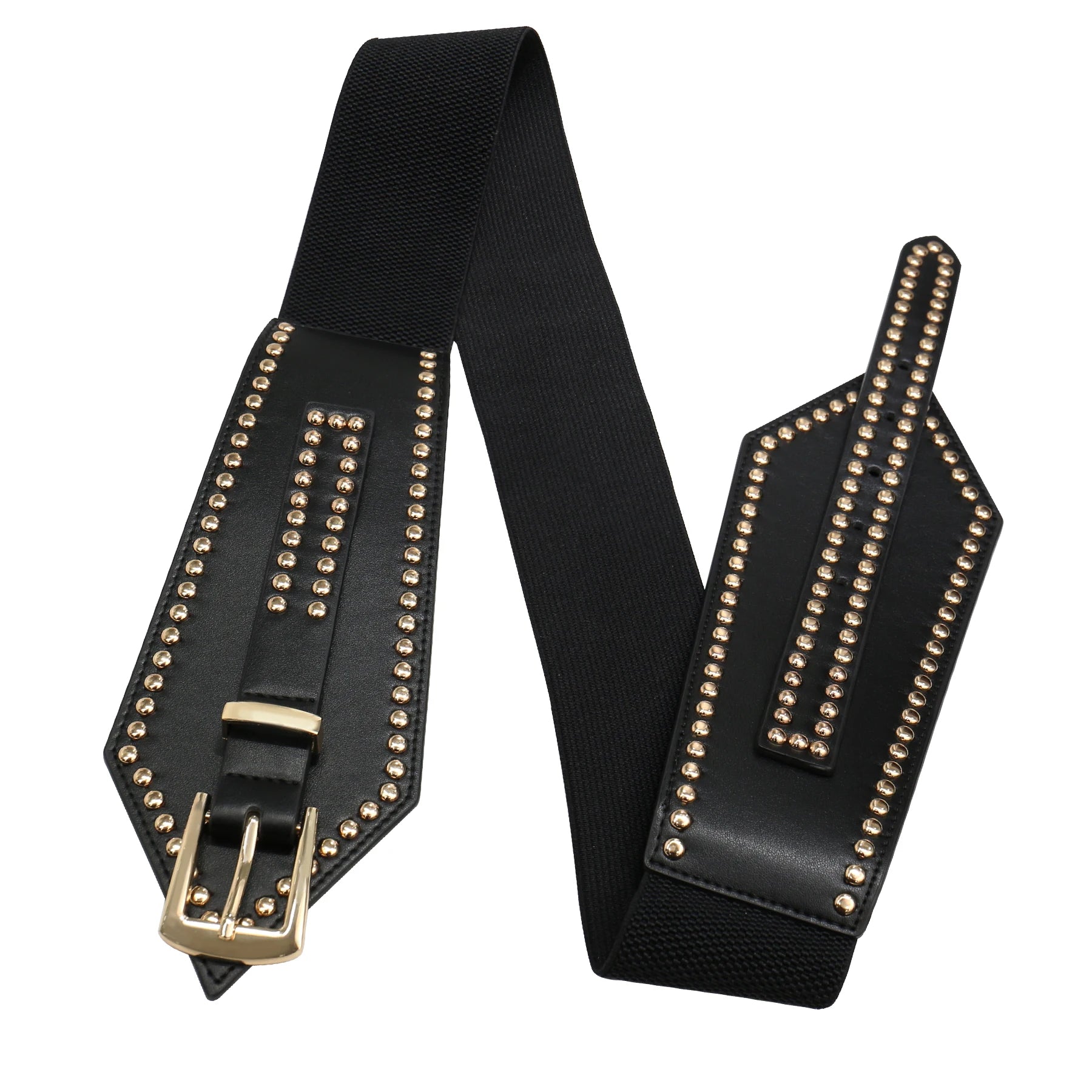 Wide Elastic Belts Chunky Punk Cinch Waist — Black | KIMLUD