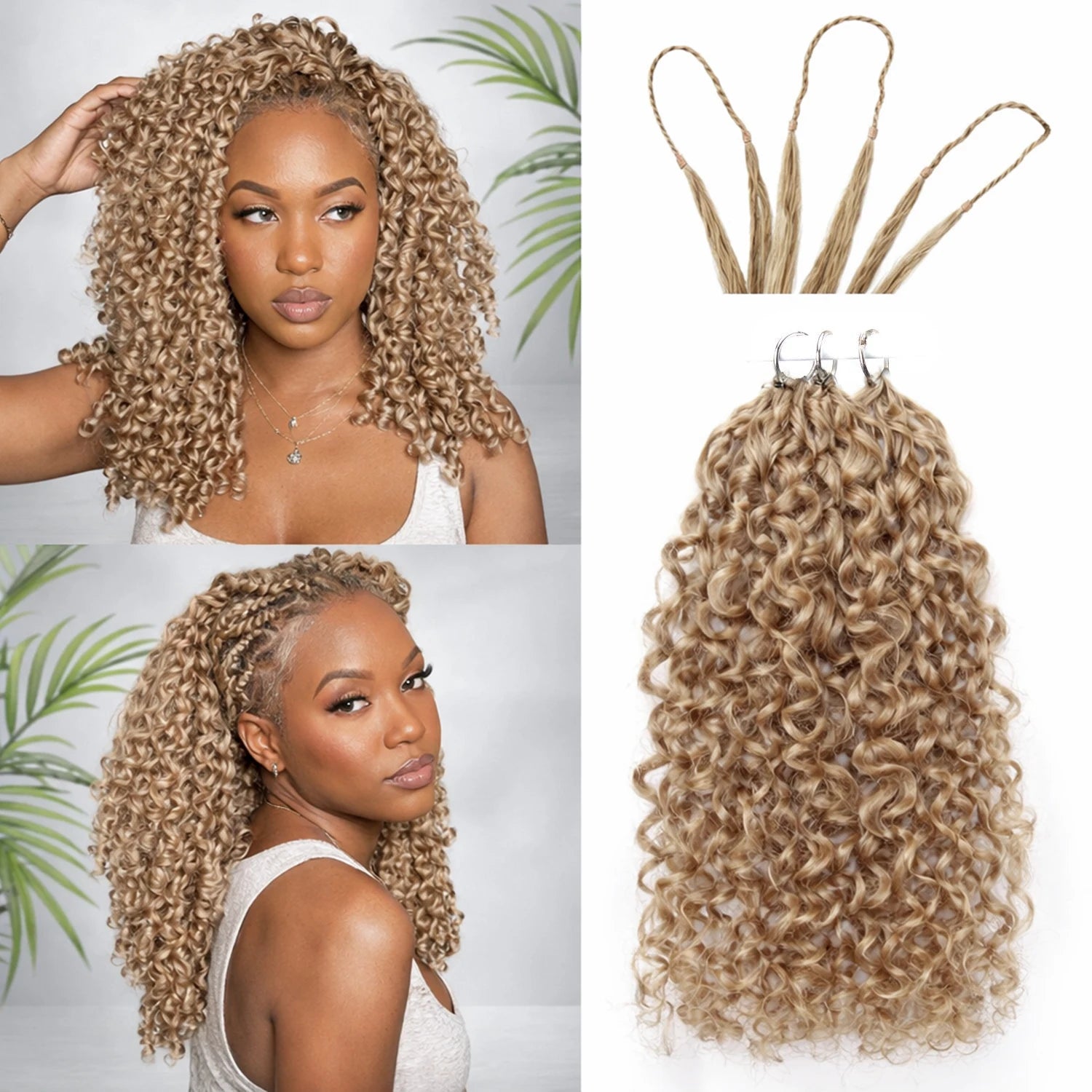 Kinky Curly Feather Crochet Hair Extensions Human Hair — Honey Blonde | KIMLUD