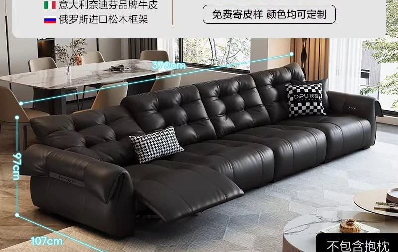 Full-Grain Leather Minimalist Multifunctional Sofa With Sculpted Modular Form — Black | KIMLUD