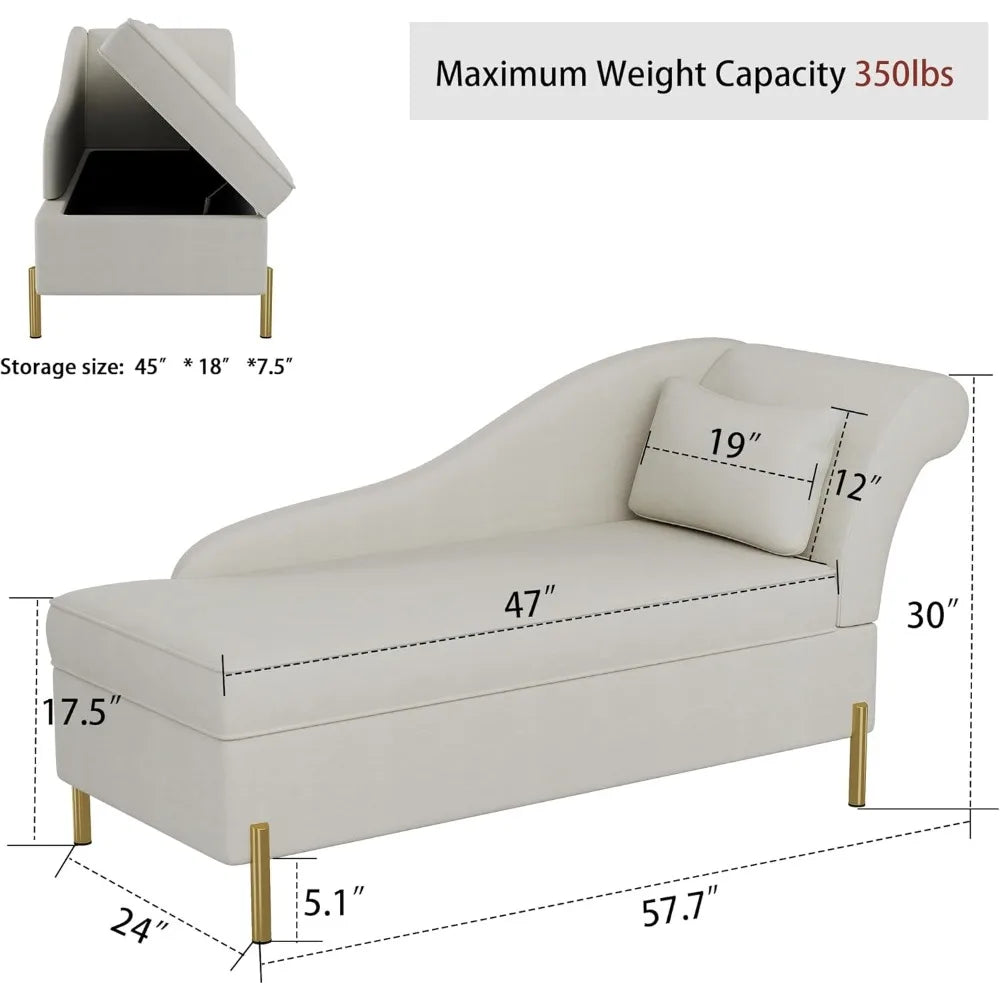 Velvet Chaise Lounge with Storage, Modern Upholstered Tufted Chaise Lounge Chair Indoor Sofa Recliner Couch for Bedroom Office