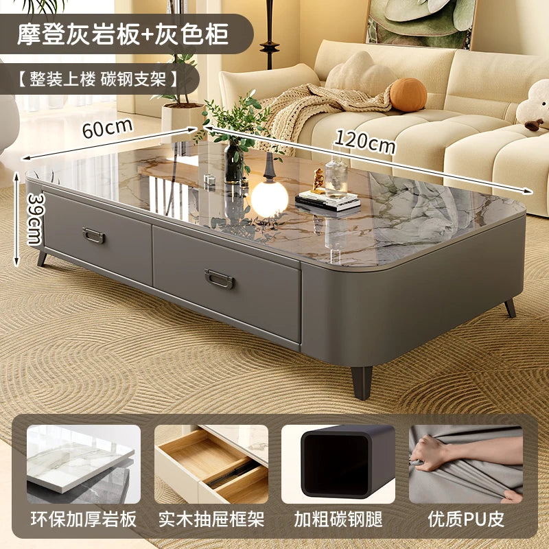 Rock-Slab Coffee Table With Wooden Frame — White | KIMLUD