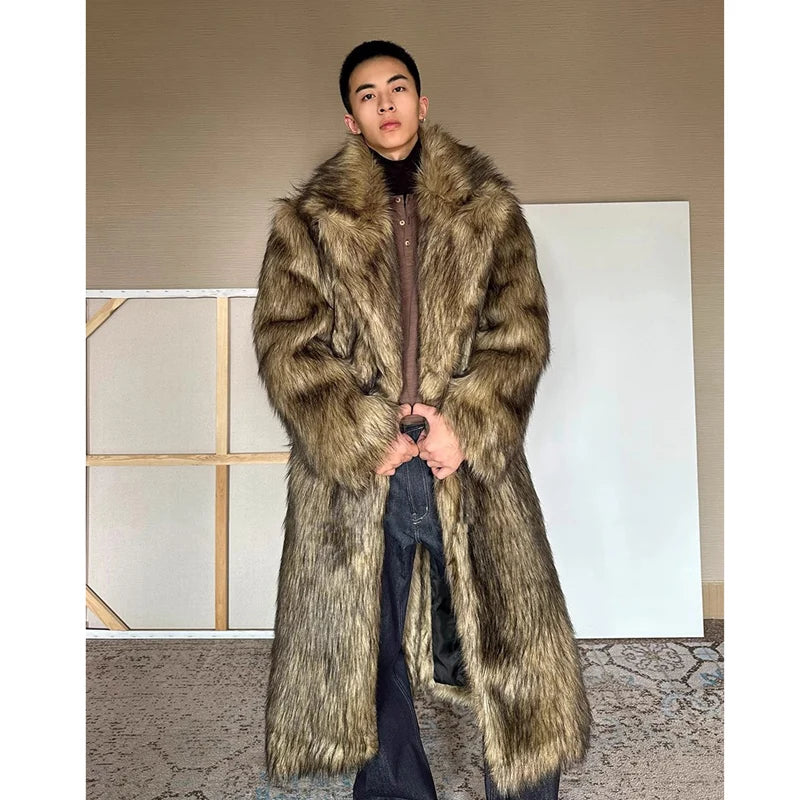 Fur Coat – Lapel Long Overcoat – Wolf Fur, Fox Fur | KIMLUD