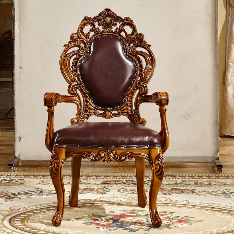 Leather Cowhide European Dining Chair Frame — Deep Espresso-Brown | KIMLUD