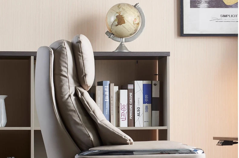 Leather Massaging Executive Office Chair — Beige | KIMLUD
