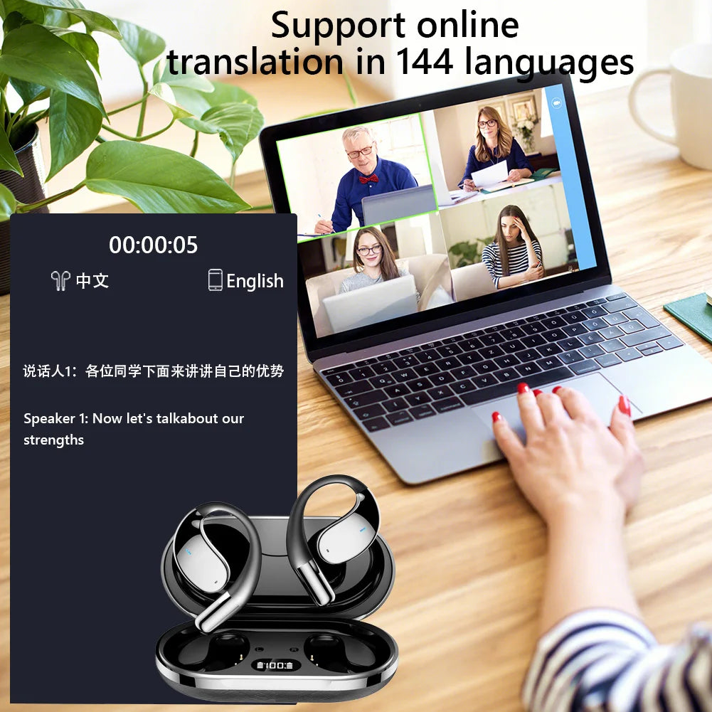 3-in-1 AI Translator Earbuds Real-Time Translation Device 144 Language Smart Voice Translator HiFi Sound Fit for Android and iOS