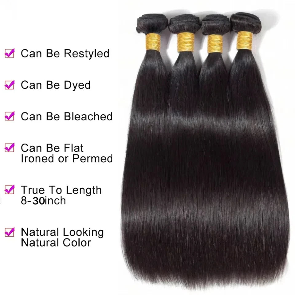 Human Hair Bone Straight Bundles Weft — Black | KIMLUD