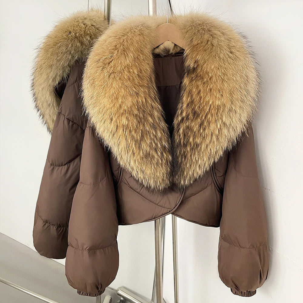 Down Coat – Real Fox Fur Trim – Duck Down – Natural | KIMLUD