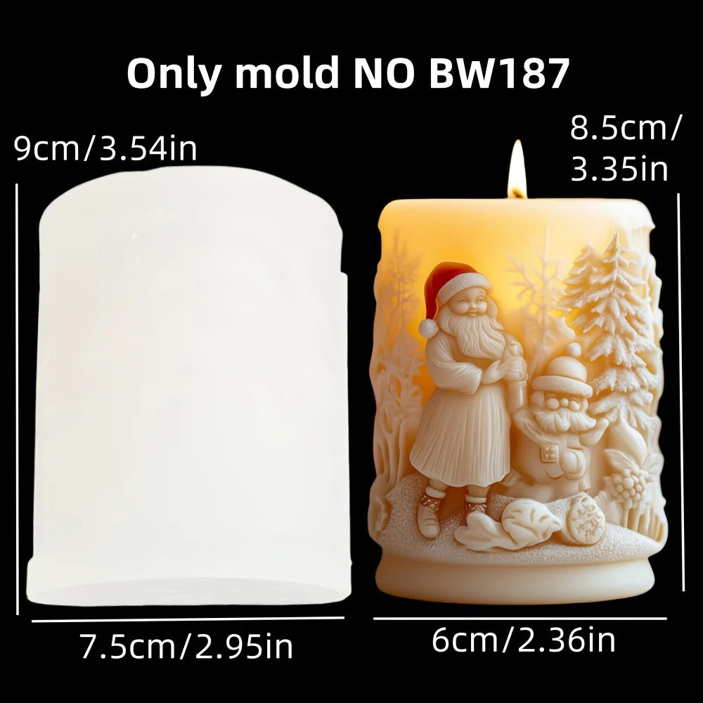 KIMLUD, 3DReindeer riding Santa Claus relief cylindrical candle silicone mold Christmas tree snowflake snow forest reindeer resin molds, KIMLUD Womens Clothes