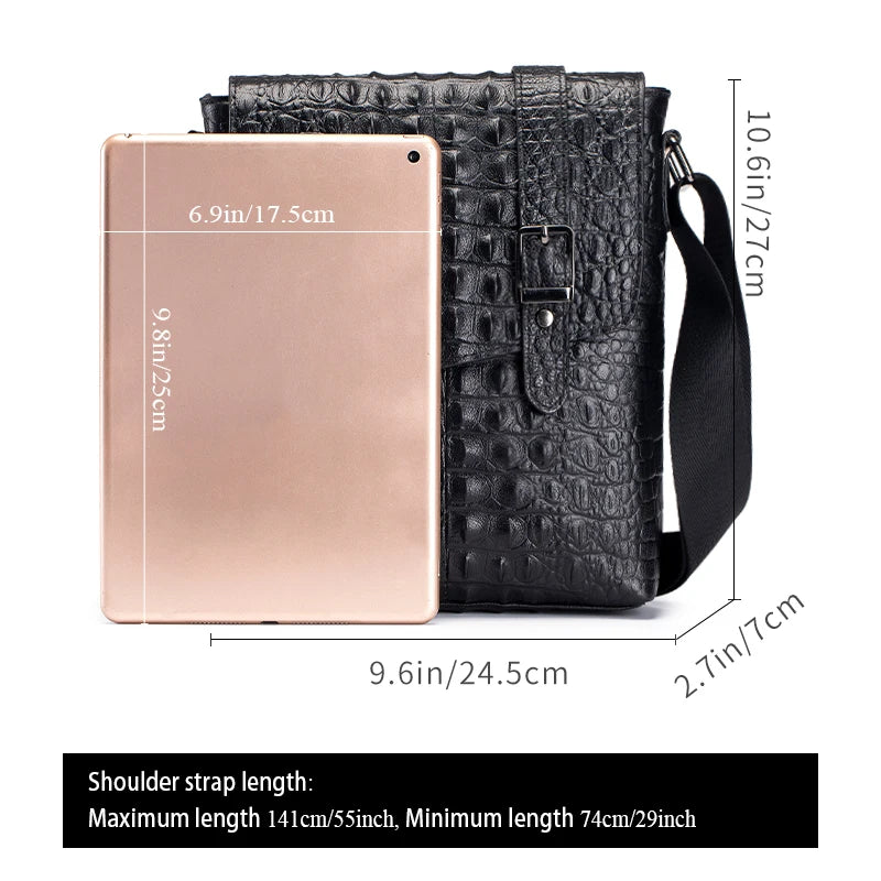 Genuine Leather Crocodile Pattern Crossbody Bag Vintage — Black | KIMLUD