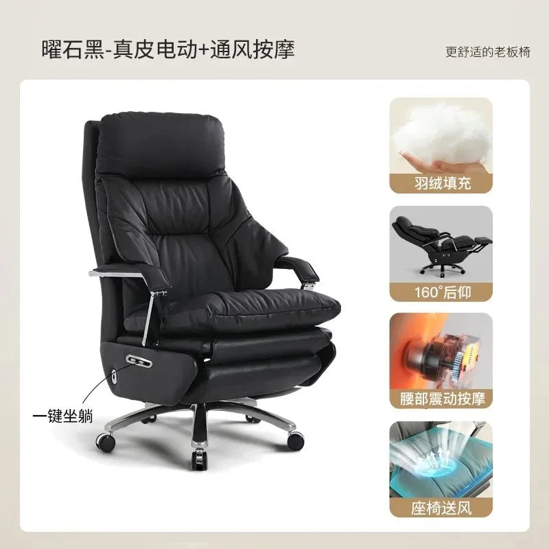 Genuine Leather Massage Chair Swivel Lift Ergonomic Office Chair — Cognac Brown | KIMLUD