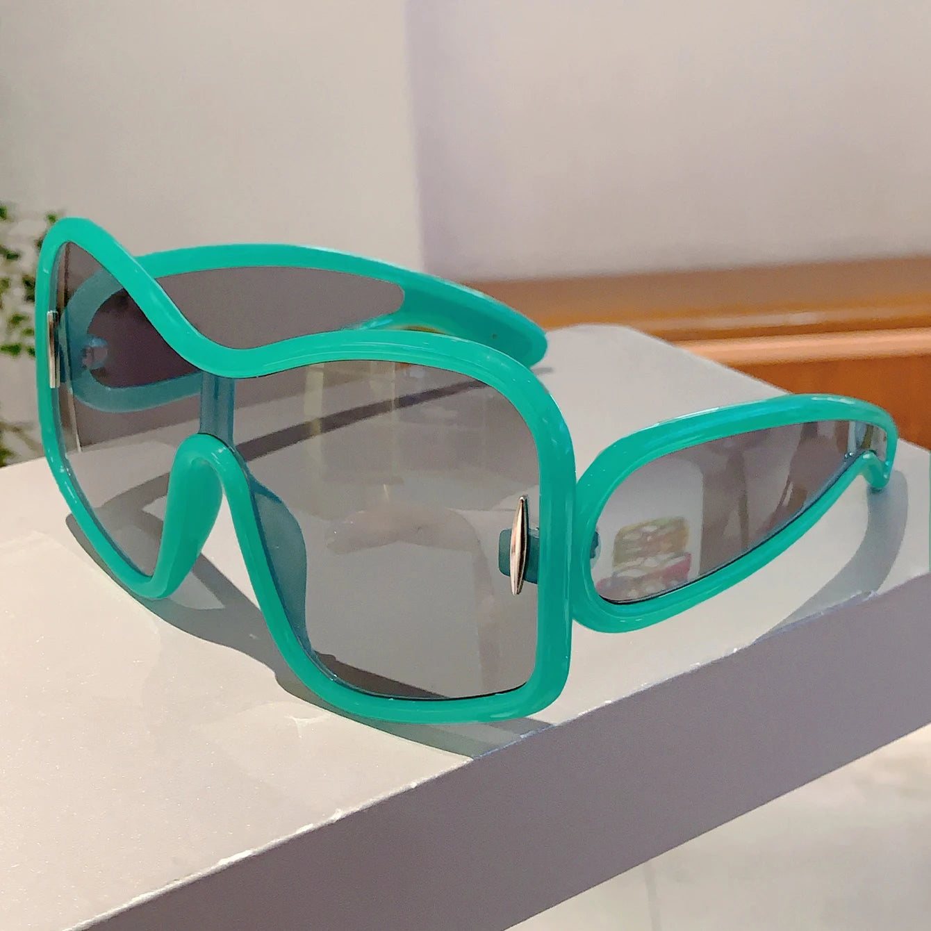 Oversize Square Sunglasses Designer — Green | KIMLUD