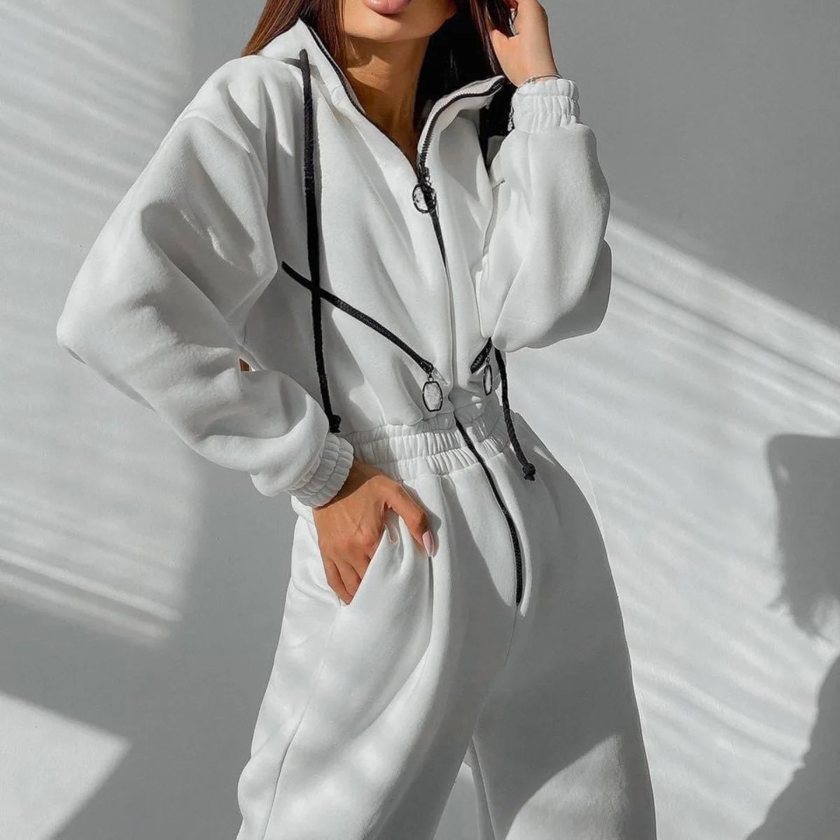 Hooded Jumpsuit – Sportswear – Polyester – Women's | KIMLUD