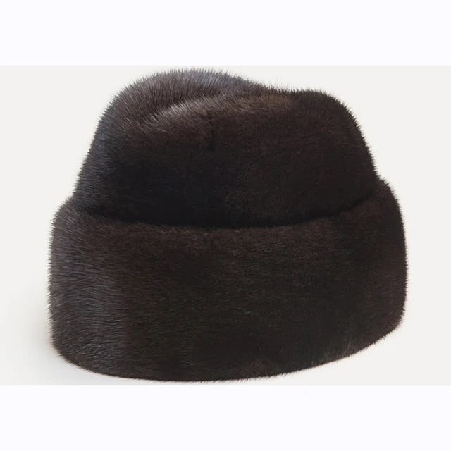 Genuine Mink Fur Winter Hat For Men — Espresso Brown | KIMLUD