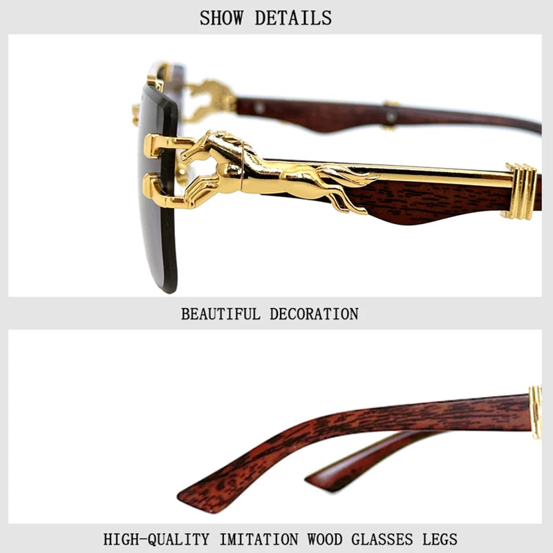 New In Sunglasses For Men Wooden Rimless Sunglasses Women  Vintage Square Fashion Glasses Luxe Gafas De Sol Hombre Zonnebril Sun