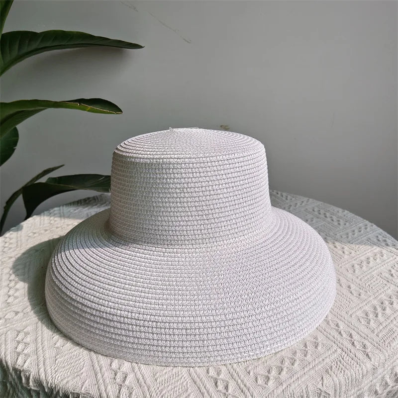 Straw Hepburn Sun Hat Wide Brim Foldable — Natural | KIMLUD