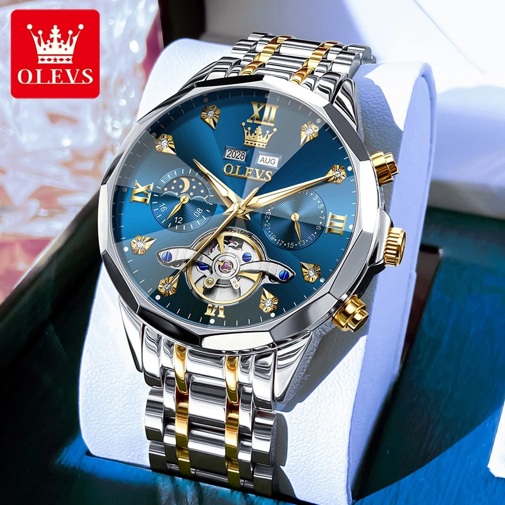 OLEVS 6621 Men Watch Top Brand Moon Phase Watch for Men Dual Calendar Display Original Watches NEW