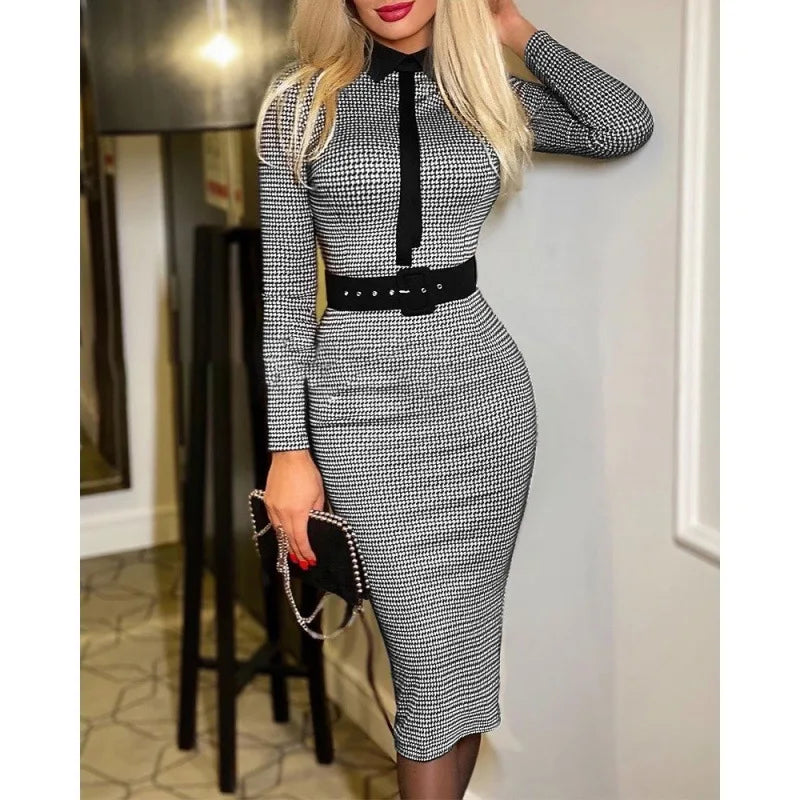 Popular Fashion Women&#39;s Print Dress Women With Belt