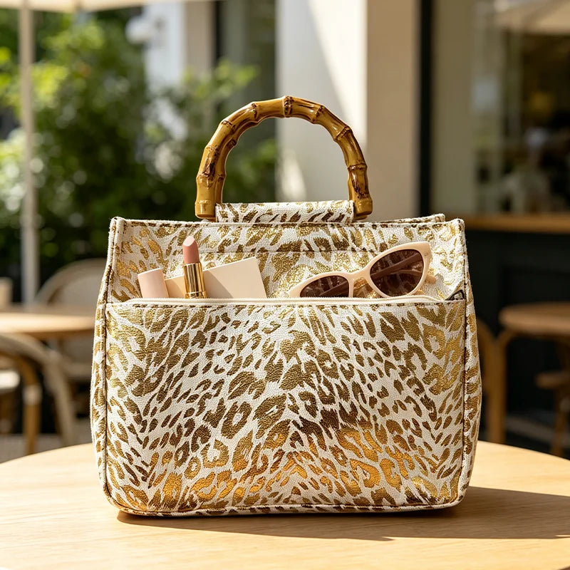 Tote Bag – Leopard Print – Polyester – Golden Leopard | KIMLUD