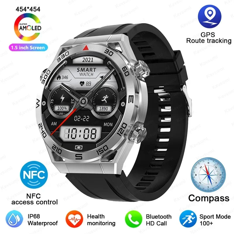 2025 New NFC Smartwatch Men Bluetooth Call GPS Tracker Motion Fitness Wireless Charge Waterproof  Watches For iPhone Android