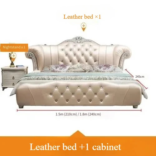 Wood Modern Leather Bed European Style With Contoured Frame And Plush Upholstery — Cream Ivory | KIMLUD
