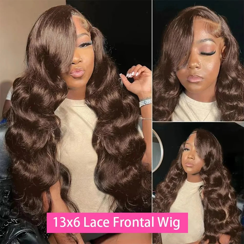 Lace Front Wig – 36in Body Wave – Human Hair – Chocolate Brown | KIMLUD