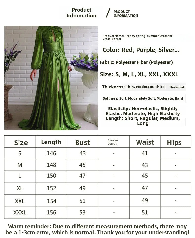 Satin-Effect Polyester Dress With Hanging-Neck — Avocado Green | KIMLUD