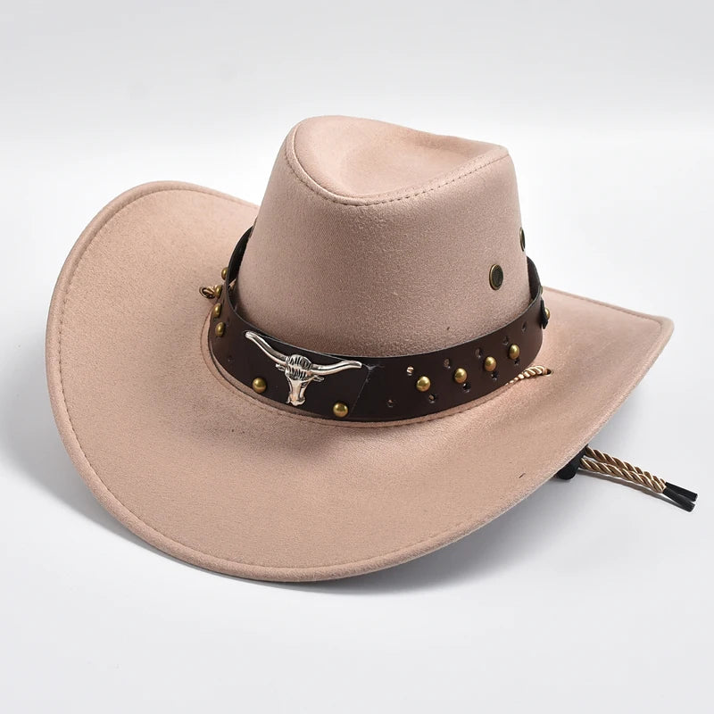Artificial Suede Western Cowboy Hat Vintage BigEdge — Brown | KIMLUD