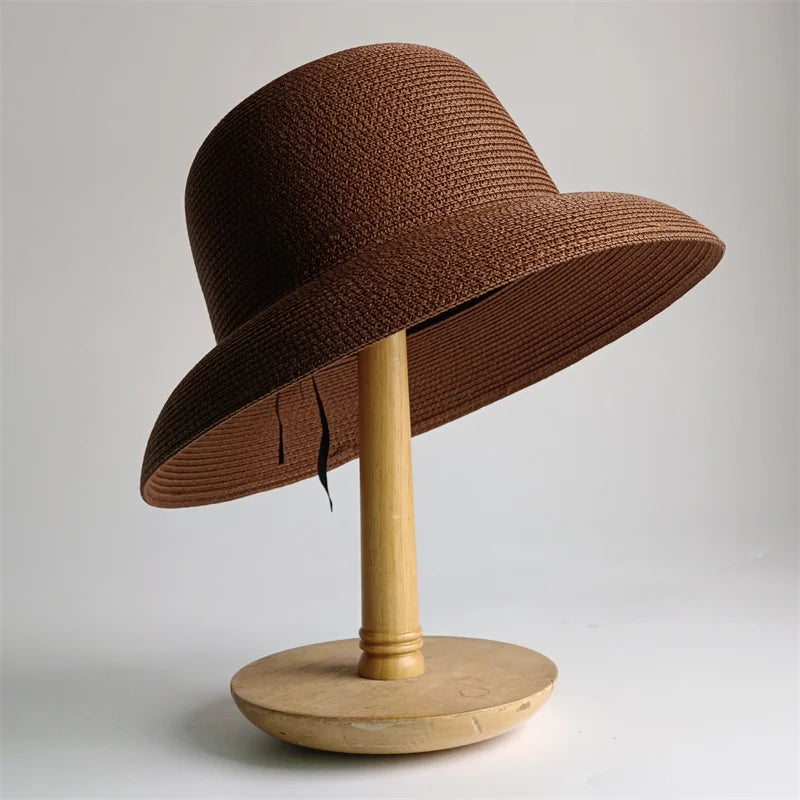 Panama Straw Floppy Sun Hat — Black With Ivory Ribbon | KIMLUD