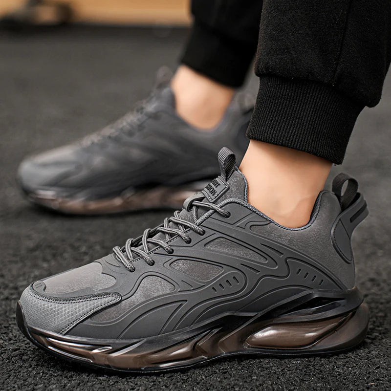 Breathable Mesh Running Shoes Lightweight Non Slip — Black With Amber Accents | KIMLUD